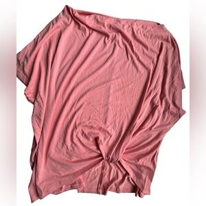 Umgee Dusty Coral Pink Relaxed Knit Front Knot Tee Plus Size 1X